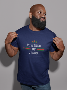 Powered by Jesus Premium T-Shirt - faith of hearts | Mens Christian Shirts