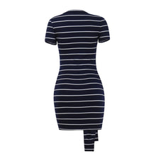 Load image into Gallery viewer, Women&#39;s Dresses Blue And White Striped Short Sleeve Front Tie Bodycon Dress O-neck 2019 Spring Summer Fashion Casual Dress
