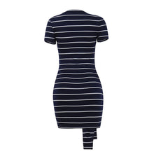 Load image into Gallery viewer, Women's Dresses Blue And White Striped Short Sleeve Front Tie Bodycon Dress O-neck 2019 Spring Summer Fashion Casual Dress