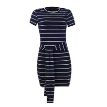Load image into Gallery viewer, Women's Dresses Blue And White Striped Short Sleeve Front Tie Bodycon Dress O-neck 2019 Spring Summer Fashion Casual Dress