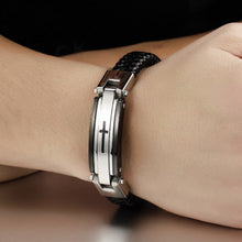 Load image into Gallery viewer, Cross Stainless Steel Braided Leather Bracelet