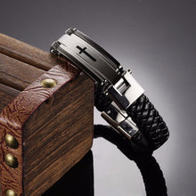 Load image into Gallery viewer, Cross Stainless Steel Braided Leather Bracelet