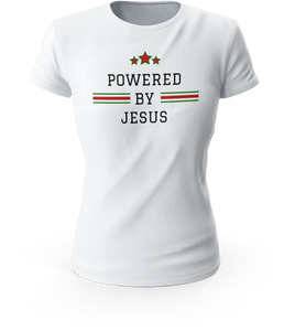Powered by Jesus - Christian T-shirts for Women - Ladies Top - Shirts for Women - FaithForhearts