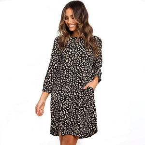 Bohemian Summer Beach Leopard Print O-neck Dress