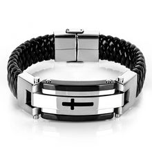 Load image into Gallery viewer, Cross Stainless Steel Braided Leather Bracelet