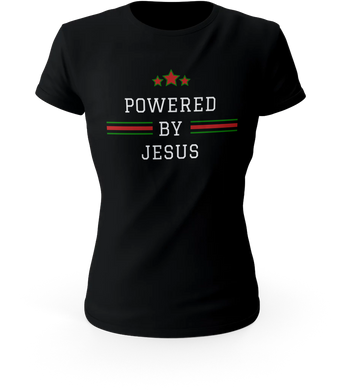 Powered by Jesus - Christian T-shirts for Women - Ladies Top - Funny Shirts Graphic Tees - Shirts for Women - Mothers Day Gift, Faith Hope Love 4 Given